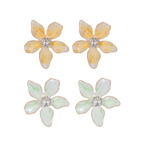 Stainless Steel Stud Earrings, 304 Stainless Steel, Flower, gold color plated, for woman & enamel & with rhinestone, more colors for choice, Sold By Pair