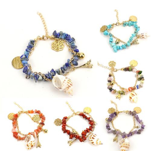 Gemstone Bracelet, with Brass, handmade, Double Layer & different materials for choice & for woman, golden, Sold By PC