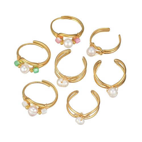 Edelstahl Ringe, 304 Edelstahl, mit Lampwork, plattiert, verschiedene Stile für Wahl & für Frau & hohl, goldfarben, verkauft von PC