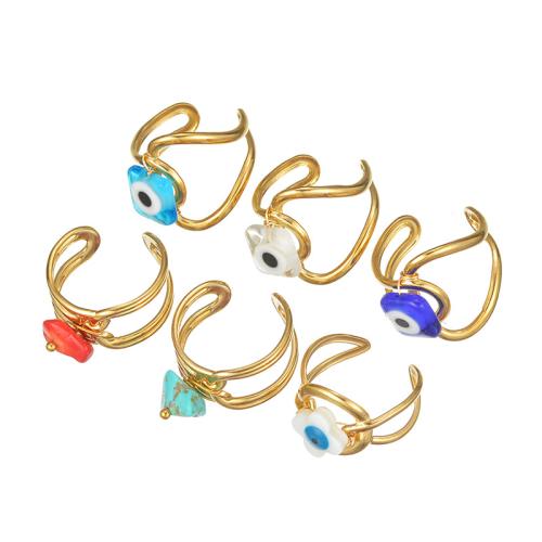 Evil Eye Jewelry Finger Ring, 304 Stainless Steel, with Lampwork, plated, different styles for choice & for woman & hollow, golden, Sold By PC