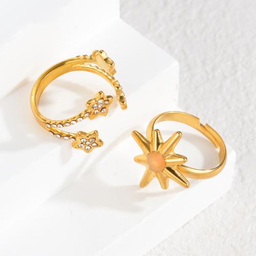 Rhinestone Stainless Steel Finger Ring, 304 Stainless Steel, plated, different styles for choice & for woman & with rhinestone, golden, Sold By PC