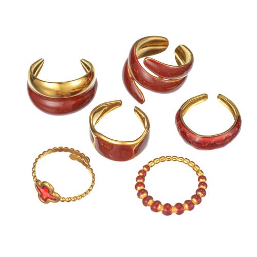 Enamel Stainless Steel Finger Ring, 304 Stainless Steel, gold color plated, different styles for choice & for woman, red, Sold By PC
