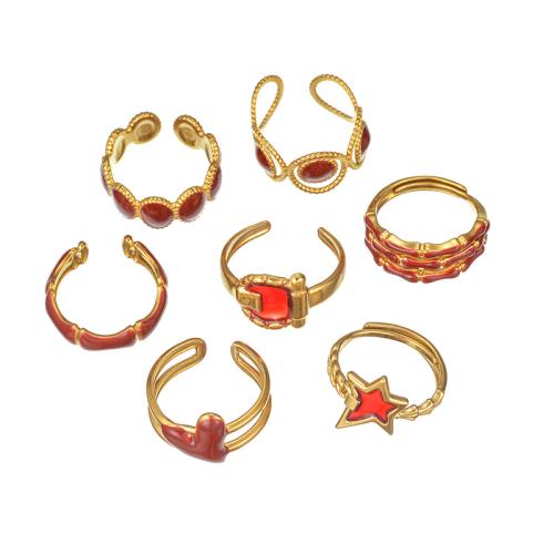 Enamel Stainless Steel Finger Ring, 304 Stainless Steel, gold color plated, different styles for choice & for woman, red, Sold By PC