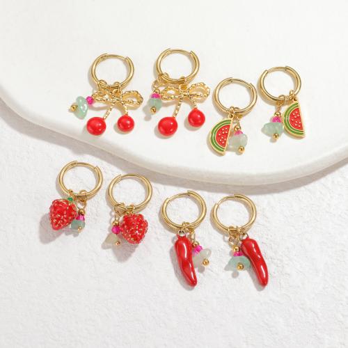 Stainless Steel Drop Earring, 304 Stainless Steel, gold color plated, different styles for choice & for woman & enamel, Sold By Pair