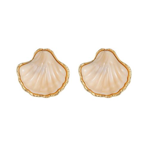 Stainless Steel Stud Earrings, 304 Stainless Steel, with Resin, Shell, gold color plated, fashion jewelry & for woman, more colors for choice, Sold By Pair