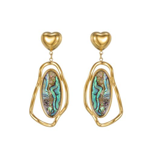 Stainless Steel Drop Earring, 304 Stainless Steel, with Abalone Shell, plated, different materials for choice & for woman & hollow, golden, Sold By Pair