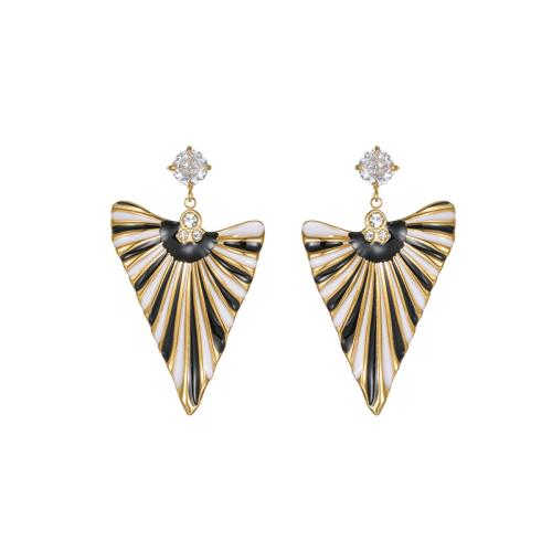 Stainless Steel Drop Earring, 304 Stainless Steel, Triangle, gold color plated, micro pave cubic zirconia & for woman & enamel, more colors for choice, Sold By Pair