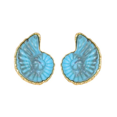 Stainless Steel Stud Earrings, 304 Stainless Steel, with Resin, Conch, gold color plated, fashion jewelry & for woman, more colors for choice, Sold By Pair