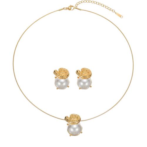 Fashion Stainless Steel Jewelry Sets, 304 Stainless Steel, with Plastic Pearl, plated, fashion jewelry & different styles for choice & for woman, golden, Sold By PC