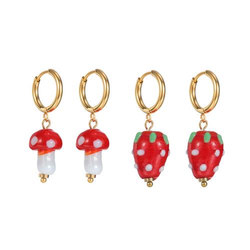 Stainless Steel Drop Earring, 304 Stainless Steel, with Lampwork, 18K gold plated, fashion jewelry & different styles for choice & for woman, Sold By Pair