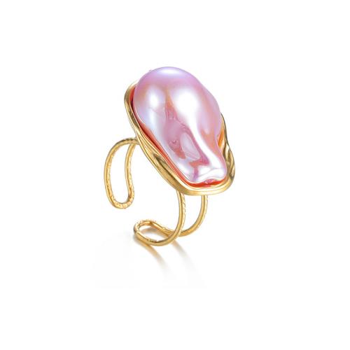 Stainless Steel Finger Ring, 304 Stainless Steel, with Plastic Pearl, 18K gold plated, fashion jewelry & for woman & hollow, more colors for choice, Sold By PC