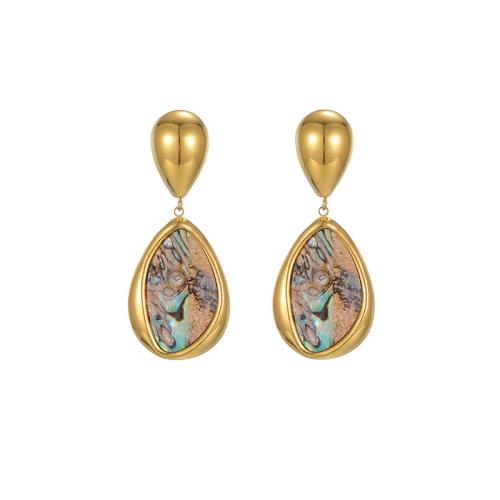 Stainless Steel Drop Earring, 304 Stainless Steel, with Abalone Shell, Teardrop, plated, fashion jewelry & different materials for choice & for woman, golden, Sold By PC