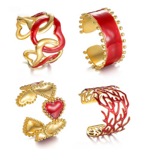 304 Stainless Steel Cuff Bangle, gold color plated, different styles for choice & for woman & enamel, red, Sold By PC