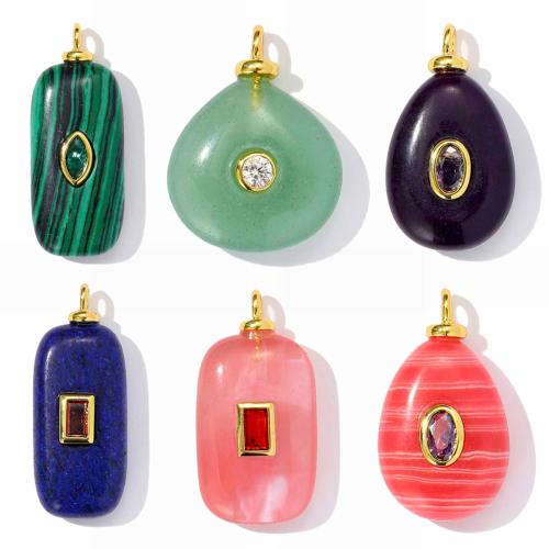 Gemstone Pendants Jewelry, Brass, with Natural Stone, plated, DIY & micro pave cubic zirconia, more colors for choice, nickel, lead & cadmium free, 3PCs/Bag, Sold By Bag