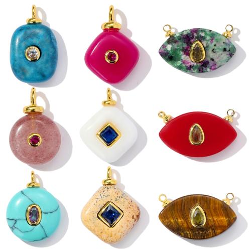 Gemstone Pendants Jewelry, Brass, with Natural Stone, plated, DIY & micro pave cubic zirconia, more colors for choice, 3PCs/Bag, Sold By Bag