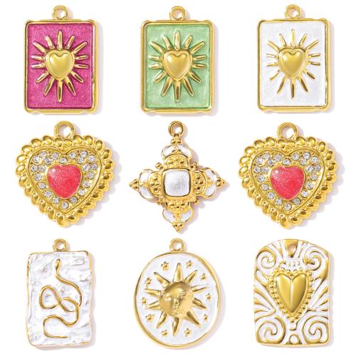 Ювелирные подвески из нержавеющей стали, Нержавеющая сталь 304, Другое покрытие, DIY & эмаль & со стразами, Много цветов для выбора, 3ПК/сумка, продается сумка