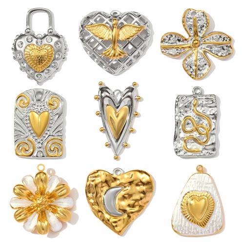 Stainless Steel Pendants, 304 Stainless Steel, plated, DIY & with rhinestone, more colors for choice, 3PCs/Bag, Sold By Bag