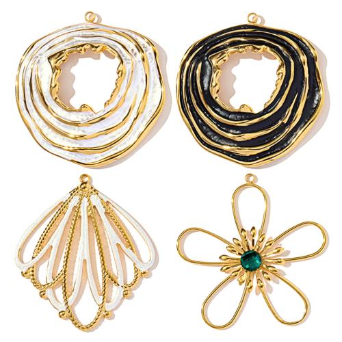 Stainless Steel Pendants, 304 Stainless Steel, with Glass Stone, plated, DIY & enamel & hollow, more colors for choice, 3PCs/Bag, Sold By Bag