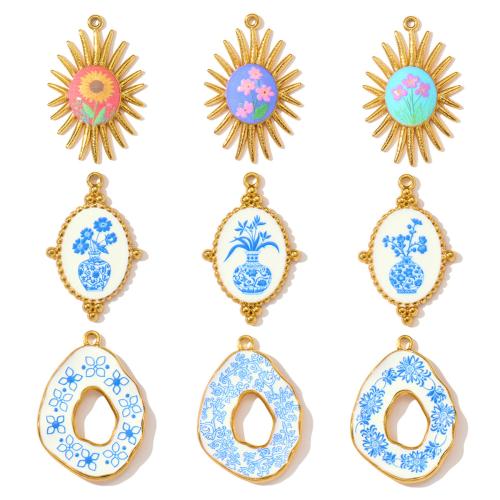 Stainless Steel Flower Pendant, 304 Stainless Steel, plated, DIY & enamel, more colors for choice, 3PCs/Bag, Sold By Bag