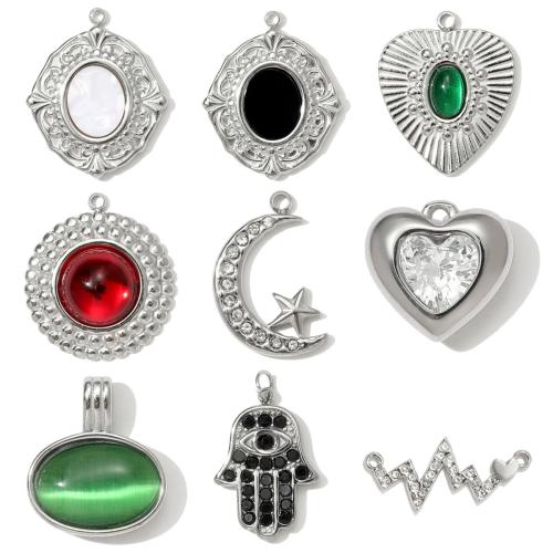Ювелирные подвески из нержавеющей стали, Нержавеющая сталь 304, с кошачий глаз & канифоль, Другое покрытие, DIY & инкрустированное микро кубического циркония & со стразами, Много цветов для выбора, 3ПК/сумка, продается сумка