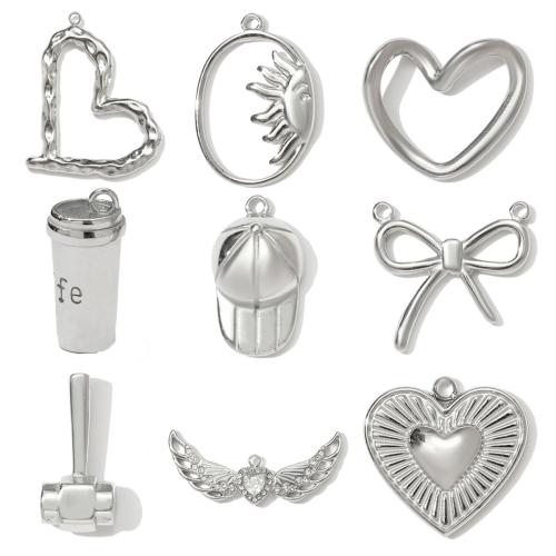 Ювелирные подвески из нержавеющей стали, Нержавеющая сталь 304, Другое покрытие, DIY & инкрустированное микро кубического циркония, серебряный, 3ПК/сумка, продается сумка