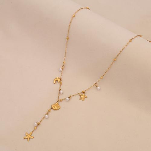 Stainless Steel Jewelry Necklace, 304 Stainless Steel, with Plastic Pearl, plated, fashion jewelry & different styles for choice & for woman, golden, Sold By PC