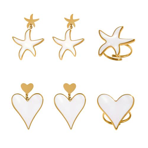 Juego de joyas de acero inoxidable esmaltado, acero inoxidable 304, con Nácar, chapado, diferentes estilos para la opción & para mujer & esmalte, Vendido por UD