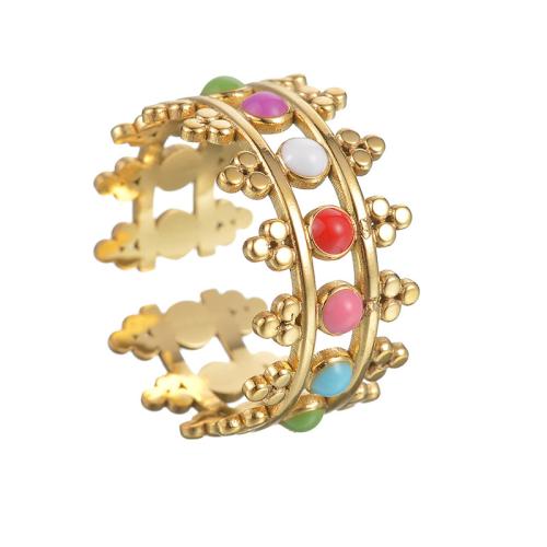 Enamel Stainless Steel Finger Ring, 304 Stainless Steel, plated, for woman & hollow, golden, Sold By PC