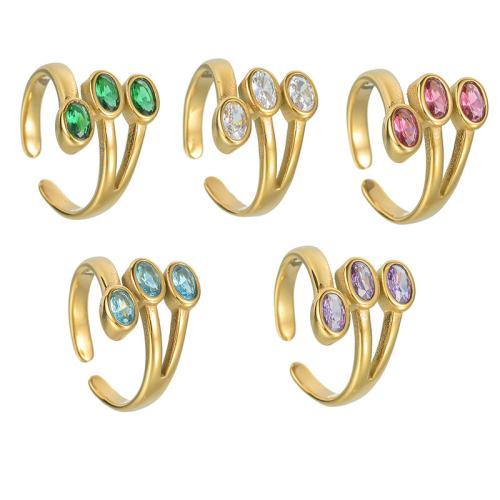 Cubic Zirconia Stainless Steel Finger Ring, 304 Stainless Steel, plated, fashion jewelry & micro pave cubic zirconia & for woman, golden, Sold By PC