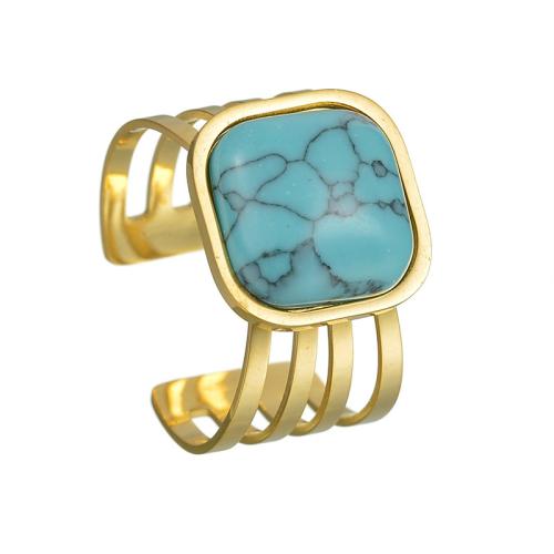 Stainless Steel Finger Ring, 304 Stainless Steel, with Turquoise, plated, fashion jewelry & for woman & hollow, golden, Sold By PC