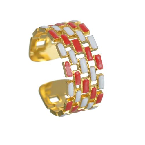 Enamel Stainless Steel Finger Ring, 304 Stainless Steel, plated, fashion jewelry & for woman, golden, Sold By PC