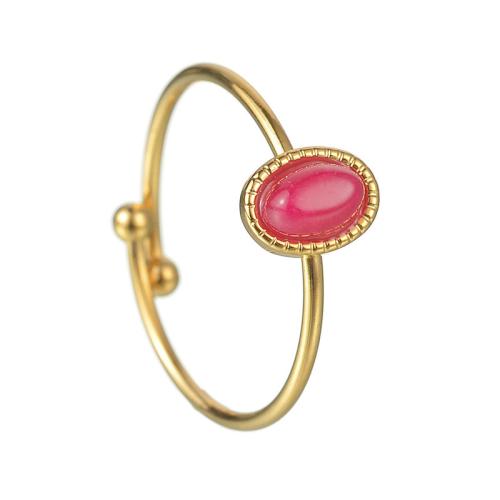 Natural Gemstone Finger Ring, 304 Stainless Steel, with Ruby, plated, fashion jewelry & for woman, golden, Sold By PC