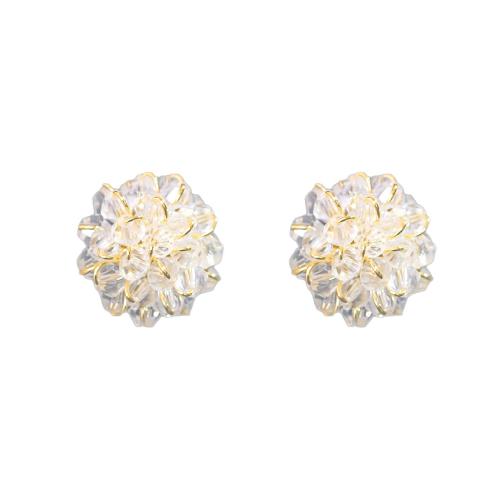 Crystal Earrings, Brass, with Crystal, 18K gold plated, fashion jewelry & for woman, Diameter: 2cm, Sold By Pair
