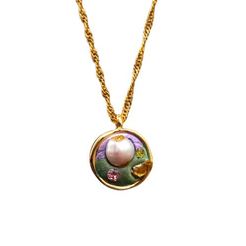 Freshwater Pearl Brass Necklace, with Freshwater Pearl, with 5cm extender chain, painted, fashion jewelry & for woman, golden, The pendant is 1.8cm long and 1.5cm wide, with 7mm of pearls, Length:41 cm, Sold By PC