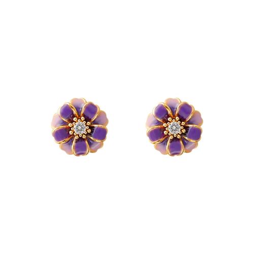 Cubic Zirconia Micro Pave Brass Earring, Flower, 18K gold plated, fashion jewelry & micro pave cubic zirconia & for woman, Diameter: 1.9cm, Sold By Pair