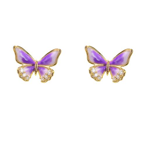 Cubic Zirconia Micro Pave Brass Earring, Butterfly, plated, micro pave cubic zirconia & for woman & enamel, more colors for choice, 14x20mm, Sold By Pair
