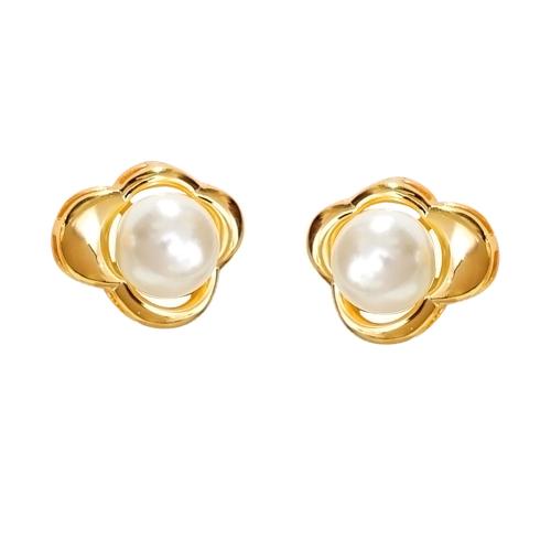 Brass Stud Earring, with Glass Beads, 18K gold plated, fashion jewelry & for woman, 13x14mm, Sold By Pair