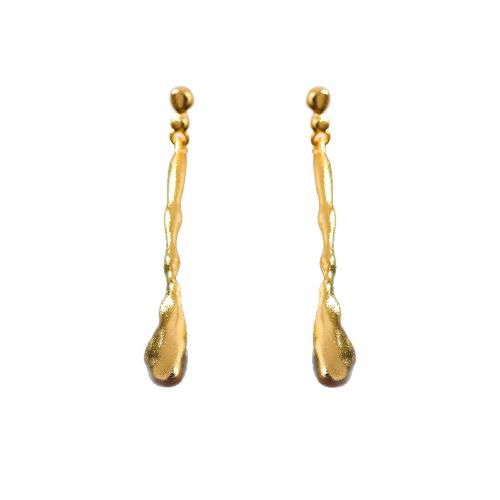 Brass Stud Earring, plated, fashion jewelry & for woman, golden, 42x3mm, Sold By Pair