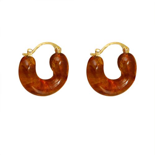 Resin Earring, Brass, with Resin, plated, fashion jewelry & for woman, more colors for choice, 24x23mm, Sold By Pair