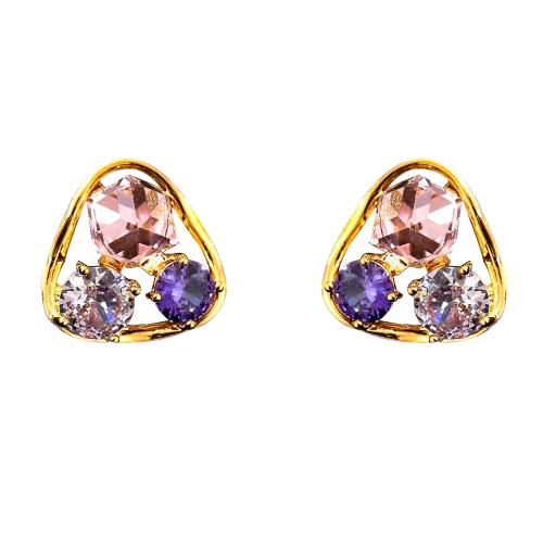Crystal Earrings, Brass, with Crystal, Triangle, 18K gold plated, micro pave cubic zirconia & for woman & hollow, Diameter: 1.7cm, Sold By Pair