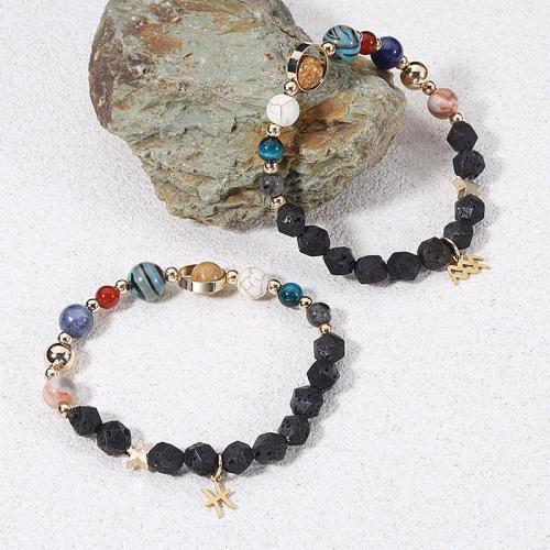 Gemstone Bracelets, 304 Stainless Steel, with Gemstone, 12 Signs of the Zodiac, plated, fashion jewelry, more colors for choice, 6-8mm, Sold Per 19 cm Strand