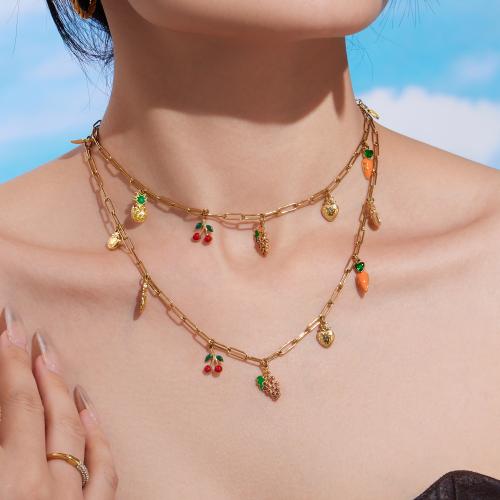 Enamel Stainless Steel Jewelry Set, anklet & bracelet & necklace, 304 Stainless Steel, gold color plated, fashion jewelry & micro pave cubic zirconia, more colors for choice, Sold By PC