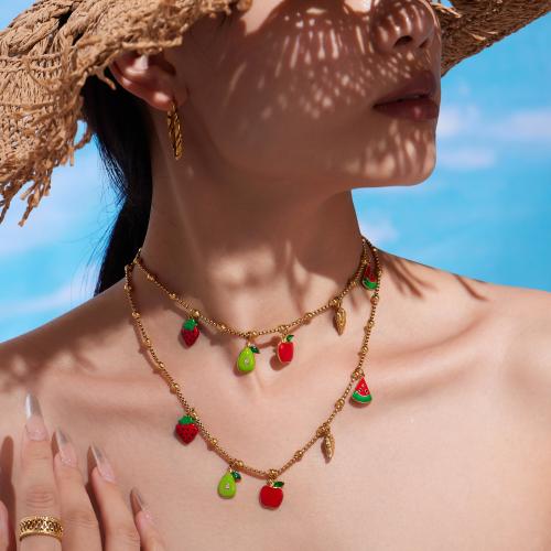 Enamel Stainless Steel Jewelry Set, anklet & bracelet & necklace, 304 Stainless Steel, gold color plated, fashion jewelry & micro pave cubic zirconia, more colors for choice, Sold By PC