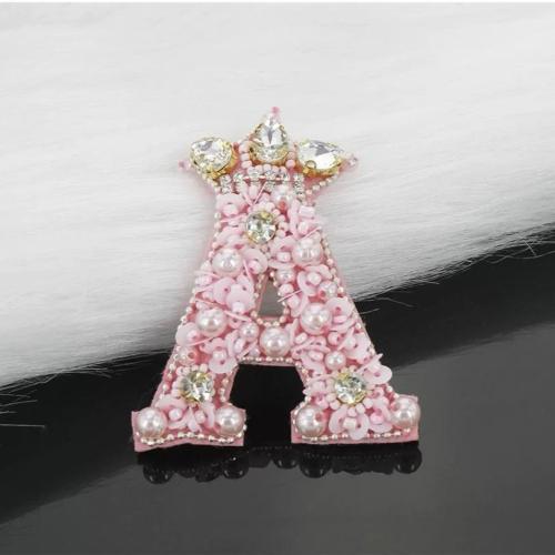 Sewing on Patch, Brass, with Sequins & Glass Beads & Plastic Pearl, Alphabet Letter, plated, DIY, more colors for choice, nickel, lead & cadmium free, Sold By PC