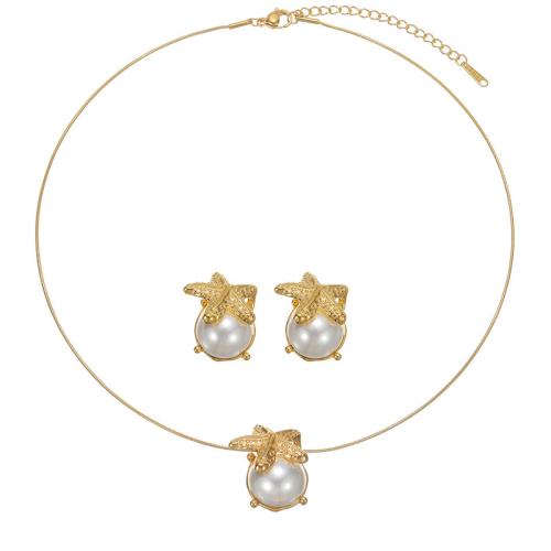 Fashion Stainless Steel Jewelry Sets, 304 Stainless Steel, with Plastic Pearl, plated, fashion jewelry & different styles for choice & for woman, golden, Sold By PC