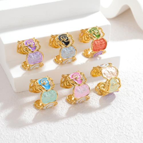 Enamel Stainless Steel Finger Ring, 304 Stainless Steel, gold color plated, for woman & hollow, more colors for choice, Sold By PC