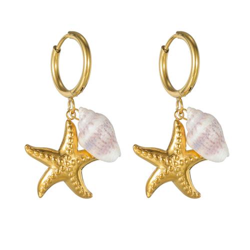 Stainless Steel Drop Earring, 304 Stainless Steel, with Trumpet Shell, plated, fashion jewelry & different styles for choice & for woman, golden, Sold By Pair