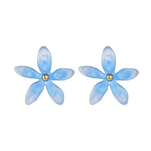 Stainless Steel Stud Earrings, 304 Stainless Steel, Flower, gold color plated, fashion jewelry & for woman & enamel, more colors for choice, Sold By Pair