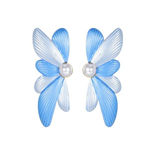 Stainless Steel Stud Earrings, 304 Stainless Steel, with Plastic Pearl, petals, gold color plated, fashion jewelry & for woman & enamel, more colors for choice, Sold By Pair
