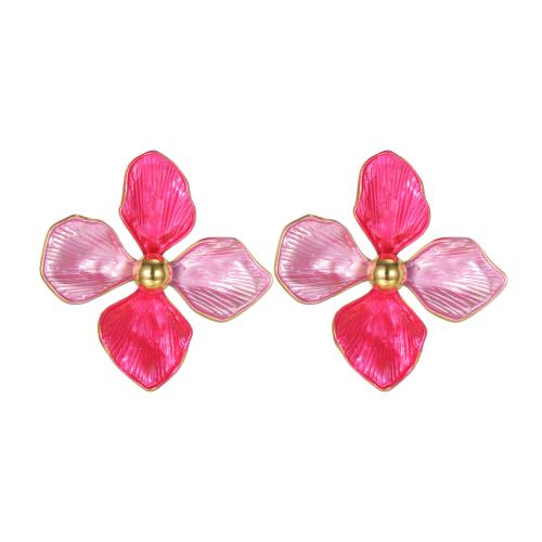 Stainless Steel Stud Earrings, 304 Stainless Steel, Flower, gold color plated, fashion jewelry & for woman & enamel, more colors for choice, Sold By Pair